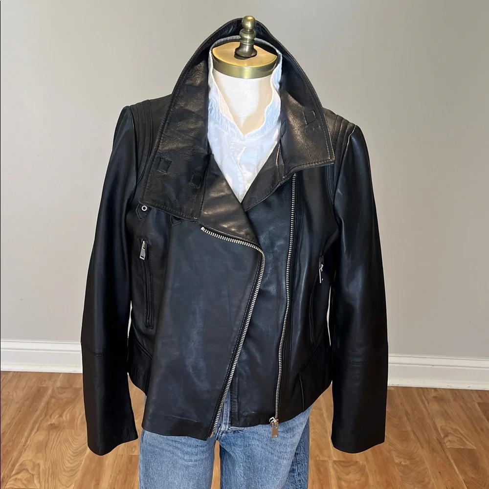 Mango Black Leather Biker Jacket